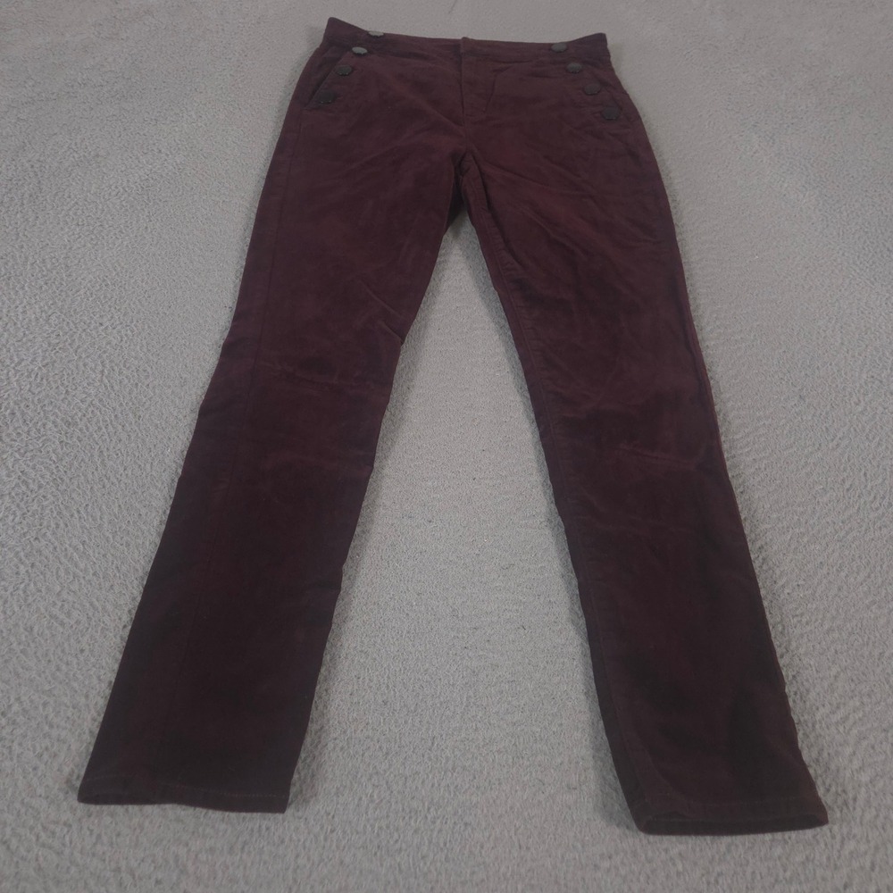 LOFT Pants Womens 10 Burgundy Mariner Skinny Velvet Sailor Button Maroon Trendy